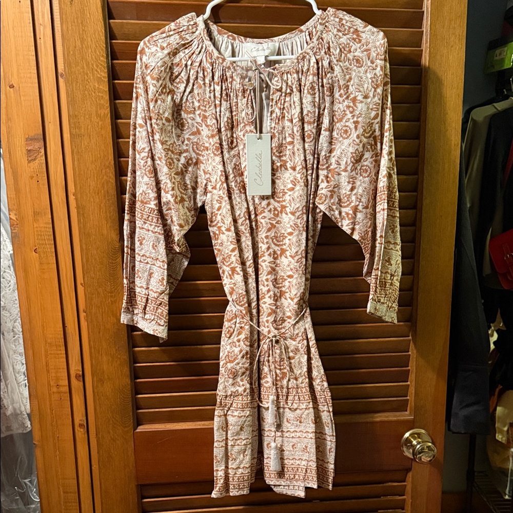 Cleobella Floral Long Sleeve Dress - Brown and Cream NWT